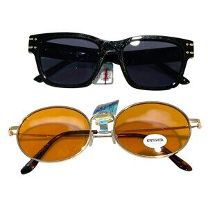 Set Of 2 Tillys Sunglasses Round Gold & Square Black UV Protection